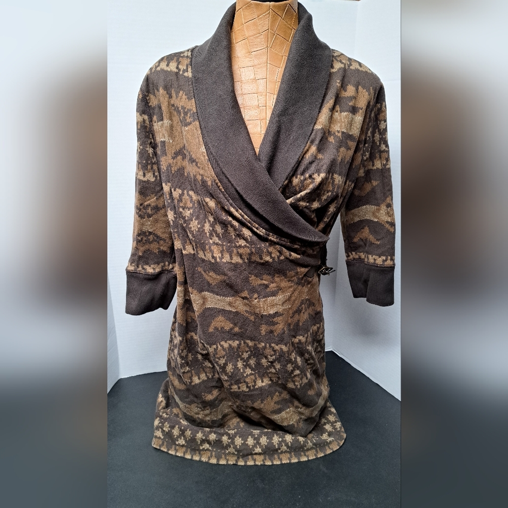 Ralph Lauren Southwestern Aztec Brown Print Sweater Dress Sz Medium